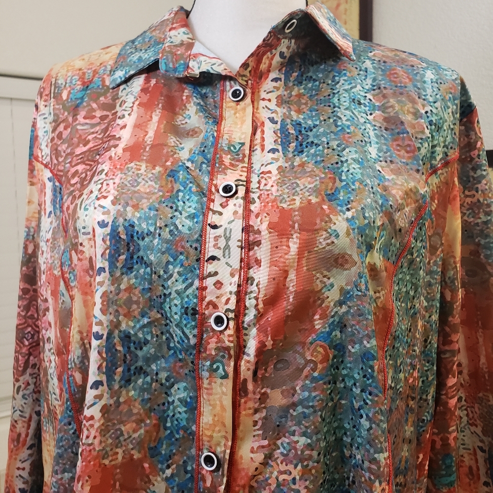 ⭐️3/$15⭐️ 5X Blouse Orange Blue